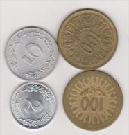 4 Münzen Von Tunesien, 2, 5, 100, 100 Dinar, 1960, 1983, Ansehen - Tunisie