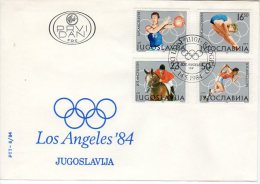 YUGOSLAVIA 1984 Summer Olympics: Los Angeles FDC.  Michel 2048-51 - FDC