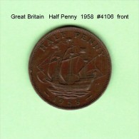 GREAT BRITAIN    1/2  PENNY  1958 (KM # 896) - C. 1/2 Penny