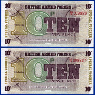 2 BILLETS SE SUIVANT DE 10 TEN NEW PENCE BRITISH ARMED FORCES SPECIAL VOUCHER 6ième SERIE NEUF N°009926 ET 009927 ISSUED - British Troepen & Speciale Documenten