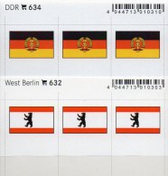 2x3 In Farbe Flaggen-Sticker Berlin+DDR 7€ Kennzeichnung Alben Bücher Sammlungen LINDNER 632+634 Flag Westberlin Germany - Grands Formats