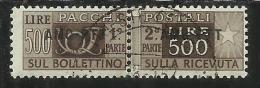 TRIESTE A 1949 1953 AMG-FTT SOPRASTAMPATO D'ITALIA ITALY OVERPRINTED PACCHI POSTALI  LIRE 500 USATO USED - Paketmarken/Konzessionen