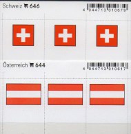 2x3 In Farbe Flaggen-Sticker Schweiz+Österreich 7€ Kennzeichnung Alben Karten Sammlung LINDNER #644+646 Helvetia Austria - Acertijos