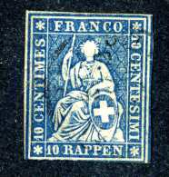 1801 Switzerland 1858 Michel #14 IIB  Used  Scott #37  Green Thread~Offers Always Welcome!~ - Usados