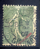 1907--Semeuse Lignée  N° 130--15c  Vert-gris --datée   1907---maculé (trait Rouge)---variété  ????--cachet  Gironde-33 - 1903-60 Sower - Ligned