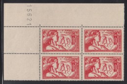 St Pierre Et Miquelon 1937 MNH Sc 169 90c Paris International Exposition UL Corner Block - Unused Stamps