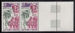 St Pierre Et Miquelon 1973 MNH Sc C52 Margin Pair 2fr Frontenac - Explorers - Unused Stamps