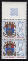 St Pierre Et Miquelon 1974 MNH Sc C55 Margin Pair 2fr Arms, Map Of Islands, Fish, Bird - Unused Stamps