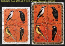 BURUNDI   Scott  # 337-42,C 132-7  VF USED BLOCKS Of 4 - Usados