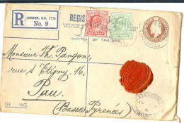 LACLX- GRANDE BRETAGNE - EP ENVELOPPE RECOMMANDEE EDOUARD VII LONDON/PAU ?? 1907 - Luftpost & Aerogramme