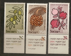 Israël Israel 1959 N° 157 / 9 Avec Tab ** Flore, Fleurs, Nouvel An, Productions Nationale, Fruit, Grenade, Olive, Datte - Nuovi (con Tab)