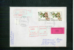 Jugoslawien / Yugoslavia /Yougoslavie 1987 Fruits On Priority Registered Letter With Variety  On Right Stamp - Briefe U. Dokumente