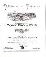 DOCUMENT ILLUSTRE PELLETREIES ET FOURRURES -ETAB .TONY  GAY -THOISSEY -AIN - Textile & Clothing