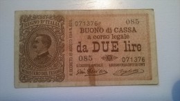 BANCONOTA BUONO CASSA DA LIRE 2 VITTORIO EMANUELE III - Regno D'Italia – 2 Lire