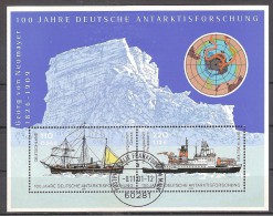 ** GERMANIA 100 ANNI SPEDIZIONE ANTARTICA NAVE SHEET SHIP  USED FOFLIETTO USATO - Expéditions Arctiques