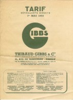 Tarif Gibbs 1950 Bon état 2 Feuillets Doubles - Drogisterij & Parfum