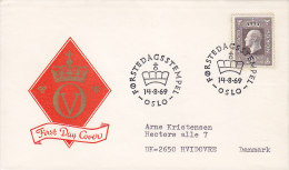 Norway Ersttags Brief FDC Cover 1969 20.00 Kr König Olav V. Sent To Denmark - FDC