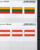 2x3 In Farbe Flaggen-Sticker Litauen+Österreich 7€ Kennzeichnung Alben Karten Sammlung LINDNER 659+644 LITHUANIA Austria - Approval (stock) Cards
