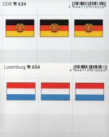 2x3 In Farbe Flaggen-Sticker Luxemburg+DDR 7€ Kennzeichnung Von Alben Karten Sammlung LINDNER 654+634 Luxembourg Germany - Approval (stock) Cards