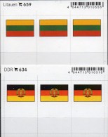 2x3 In Farbe Flaggen-Sticker Litauen+DDR 7€ Kennzeichnung Alben Karten Sammlungen LINDNER 634+659 Flag Lithuiana Germany - Cartes De Classement