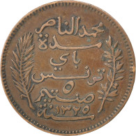 Monnaie, Tunisie, Muhammad Al-Nasir Bey, 5 Centimes, 1907, Paris, TTB, Bronze - Túnez