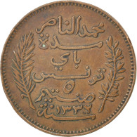 Monnaie, Tunisie, Muhammad Al-Nasir Bey, 5 Centimes, 1914, Paris, TTB, Bronze - Tunisia