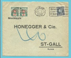 211 Op Brief Met Stempel LIEGE Naar ST-GALL (Suisse), Getaxeerd (taxe) Met 2x20 Zwitserse Strafportzegels !!! - 1921-1925 Small Montenez