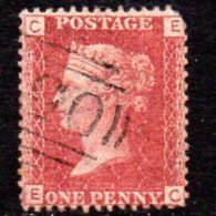 GB QV 1858-79 1d Plate 74, Corner Letters EC, Used - Used Stamps