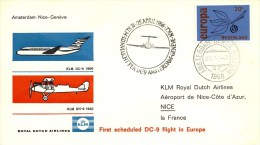 Eerste KLM Vlucht Amsterdam - Nice - Genève Per DC-9 (25 April 1966) - Storia Postale