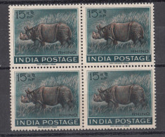 INDIA, 1962, Wildlife Week, Wild Life, Rhino, Rhinoceros, Animal, Block Of 4, MNH, (**) - Ongebruikt