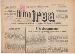 UNIREA NEWSPAPER, CHURCH- POLITIC NEWSPAPER, KING FERDINAND STAMP, 1927, ROMANIA - Altri & Non Classificati