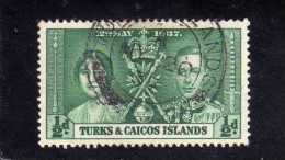 TURKS AND CAICOS 1937 CORONATION KING GEORGE VI INCORONAZIONE RE GIORGIO 1/2 D USED - Turks And Caicos