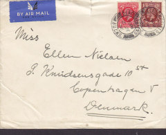 Great Britain By Airmail Par Avion Label BEACONSFILELD Bucks. 1935 Cover To Denmark George V. Stamps (2 Scans) - Cartas & Documentos