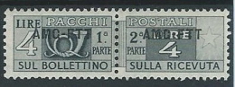 1949-53 TRIESTE A PACCHI POSTALI 4 LIRE MH * - ED074-2 - Paketmarken/Konzessionen