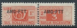 1949-53 TRIESTE A PACCHI POSTALI 3 LIRE MNH ** - ED098 - Paketmarken/Konzessionen