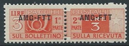 1949-53 TRIESTE A PACCHI POSTALI 3 LIRE MNH ** - ED100-4 - Paketmarken/Konzessionen