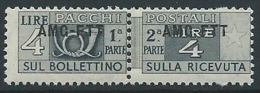 1949-53 TRIESTE A PACCHI POSTALI 4 LIRE MNH ** - ED107-8 - Colis Postaux/concession