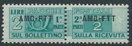 1949-53 TRIESTE A PACCHI POSTALI 2 LIRE MNH ** - ED113-9 - Postpaketen/concessie