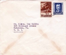 ISLAND 1947 - 50Aur + 1,25KR Frankierung Auf Brief Island > USA - Briefe U. Dokumente