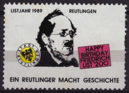 Friedrich List Economist - Austria 1989 Reutlingen / Charity Stamp / Label / Cinderella - Used - Personalisierte Briefmarken