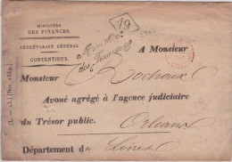 1850 - ENVELOPPE En FRANCHISE Du MINISTERE DES FINANCES  à PARIS Pour ORLEANS - Lettres Civiles En Franchise