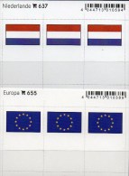 2x3 In Farbe Flaggen-Sticker Niederlande+EU 7€ Kennzeichnung Alben Karten Sammlungen LINDNER 637+655 Flag Nederland CEPT - Tarjetas De Almacenamiento