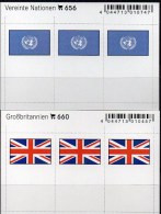 2x3 In Farbe Flaggen-Sticker Großbritannien+UNO 7€ Kennzeichnung Von Alben Karten Sammlungn LINDNER 660+656 Flags UK ONU - Stock Sheets