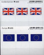 2x3 In Farbe Flaggen-Sticker Great Britain+EU 7€ Kennzeichnung Alben Karte Sammlung LINDNER 655+660 Flag Britannien CEPT - Verzamelmapjes