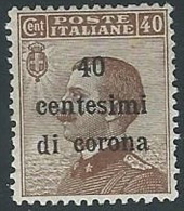 1919 TRENTO E TRIESTE EFFIGIE 40 CENT MH * - ED218 - Trentin & Trieste