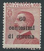 1919 TRENTO E TRIESTE EFFIGIE 60 CENT MNH ** - ED218-6 - Trentin & Trieste