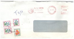 Lettre Taxée, 1981, Affranchie EMA GARETTO 1,20 Fr  , Taxe 2,50 Fr, 4 Timbres FLEURS/6000 - 1960-.... Lettres & Documents