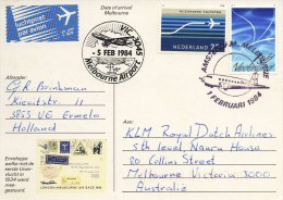 Geïllustreerde Briefkaart KLM Herdenkingsvlucht DC-2 "Uiver" Londen-Melbourne (1 Februari 1984) - Brieven En Documenten