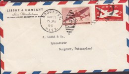 United States LISSAK & COMPANY Uprated Postal Stationery Ganzsache Entier BROCKTON 1947 Cover Brief To Denmark - 1941-60