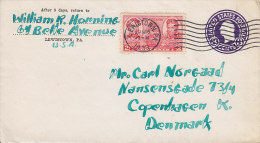 United States Uprated Postal Stationery Ganzsache Entier LEWISTOWN 1939 Cover Brief To Denmark Decateur & MacDonough - 1921-40